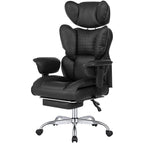 Black Faux Leather Swivel Rolling Gaming Chair With Footrest