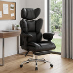 Black Faux Leather Swivel Rolling Gaming Chair With Footrest