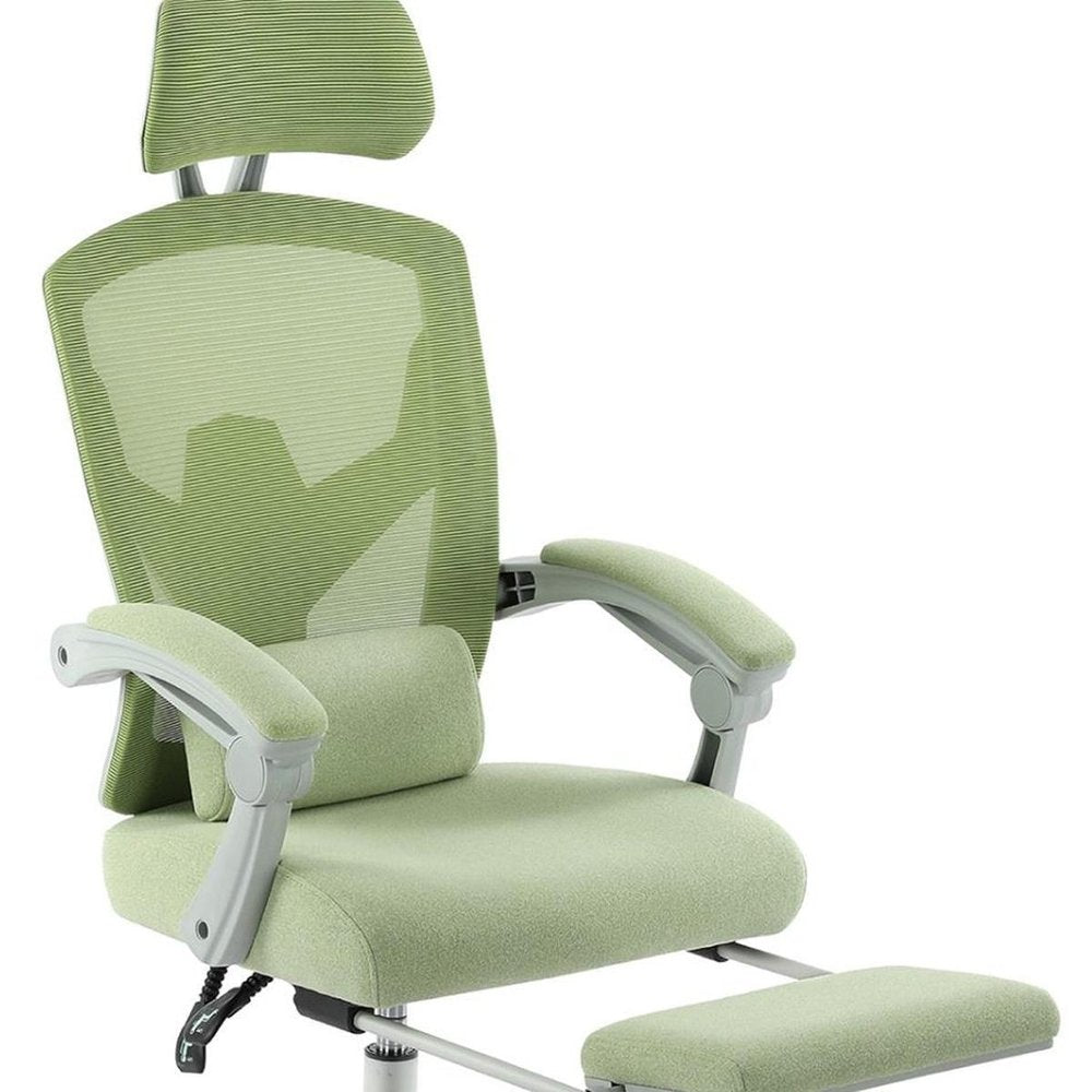 Green Swivel Rolling Office Chair With Footrest