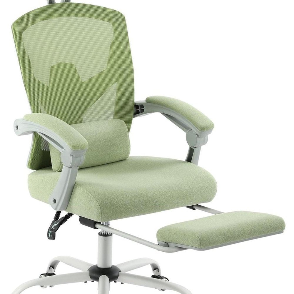 Green Swivel Rolling Office Chair With Footrest