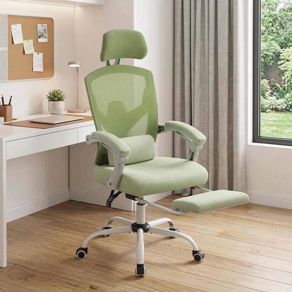 Green Swivel Rolling Office Chair With Footrest