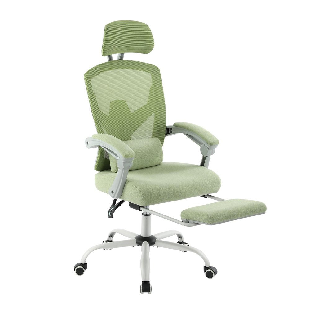 Green Swivel Rolling Office Chair With Footrest