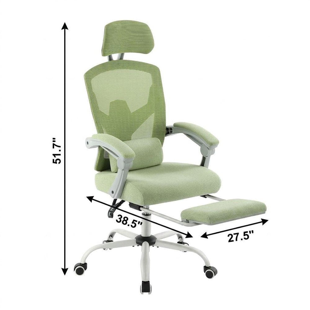 Green Swivel Rolling Office Chair With Footrest
