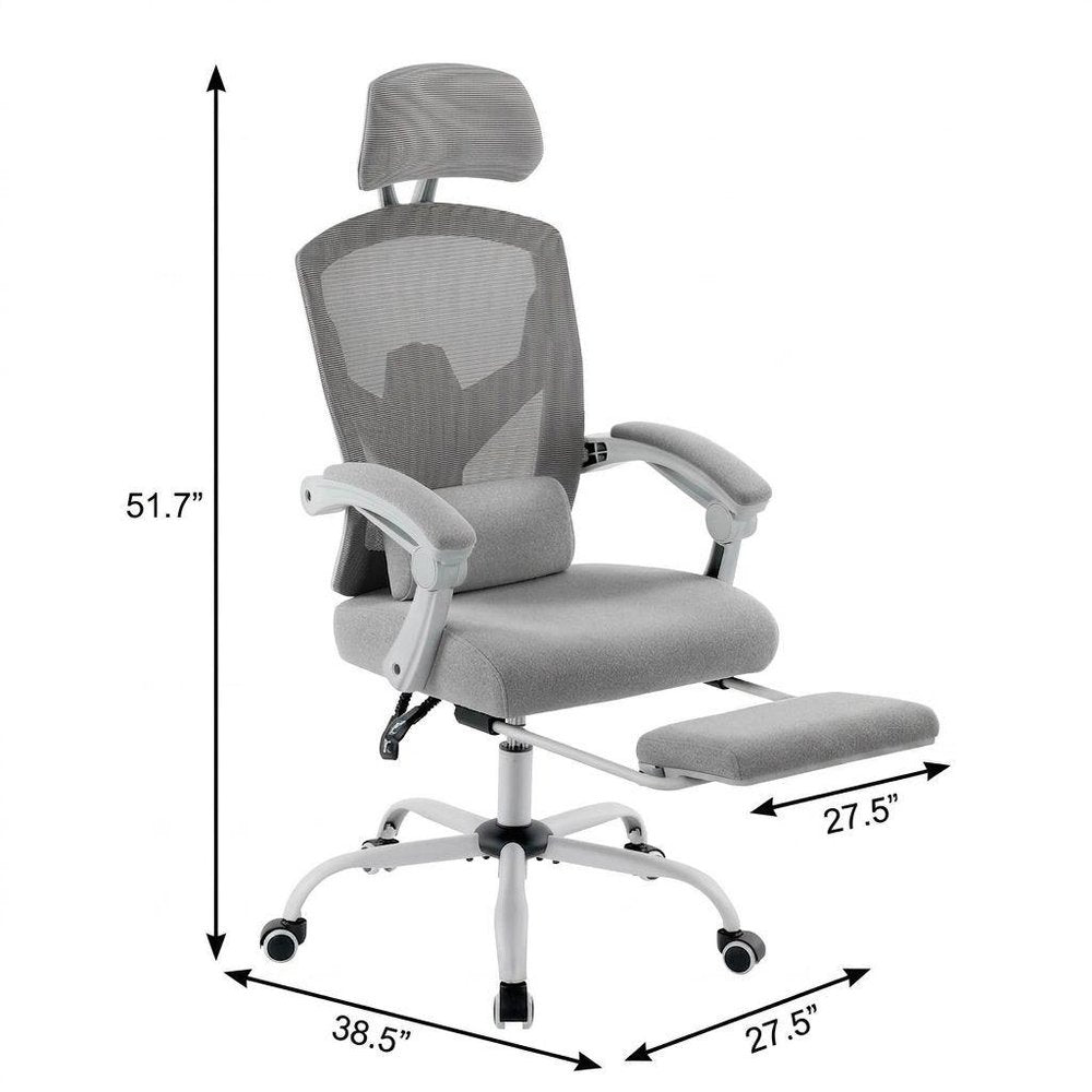 Gray Swivel Rolling Office Chair With Footrest