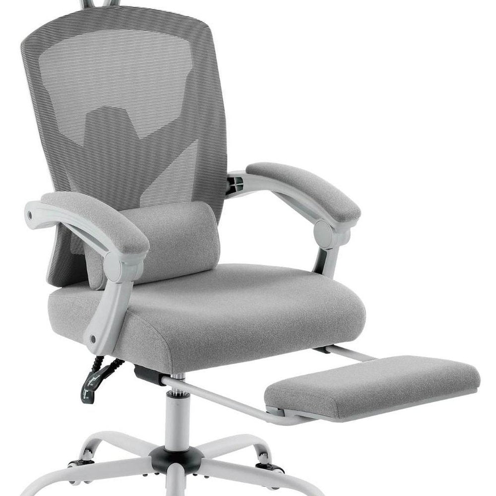 Gray Swivel Rolling Office Chair With Footrest