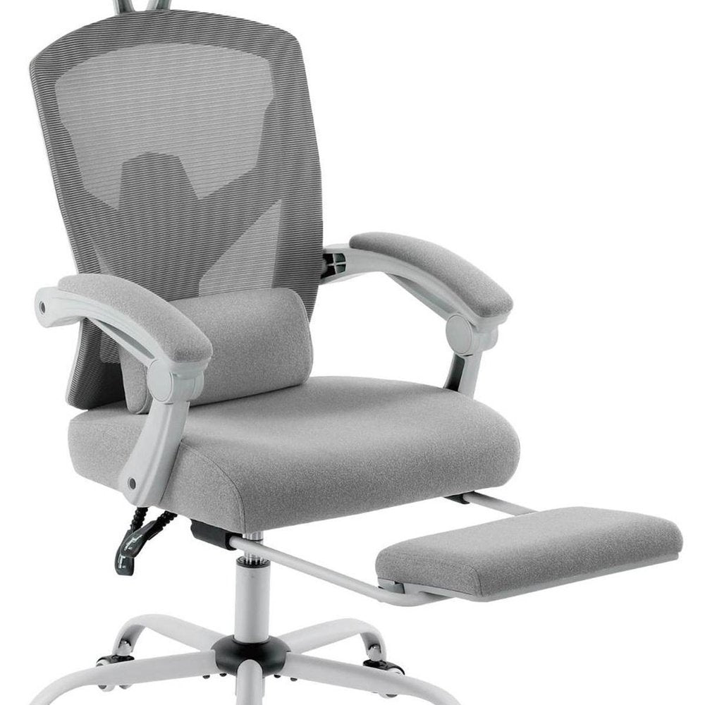 Gray Swivel Rolling Office Chair With Footrest