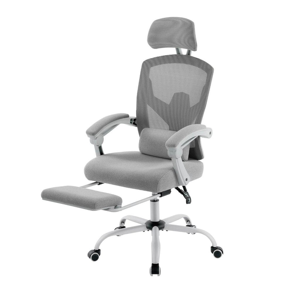 Gray Swivel Rolling Office Chair With Footrest