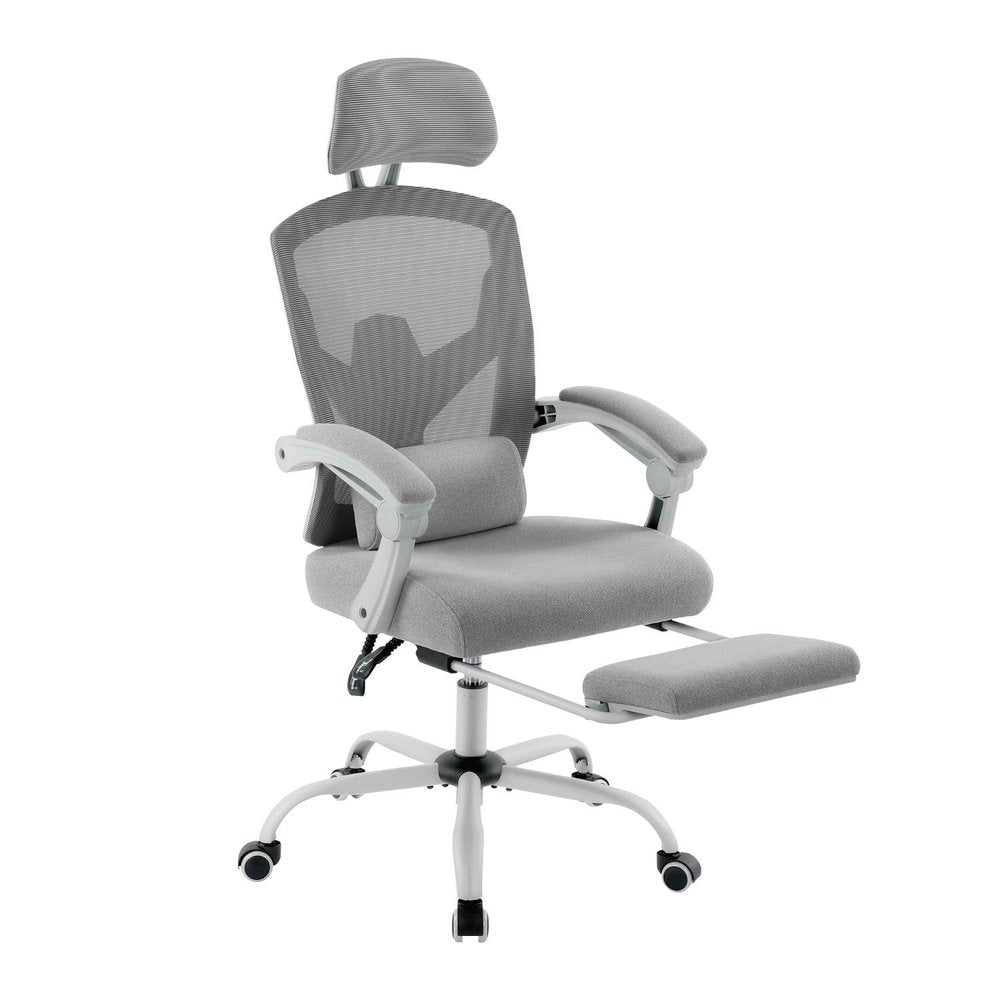 Gray Swivel Rolling Office Chair With Footrest
