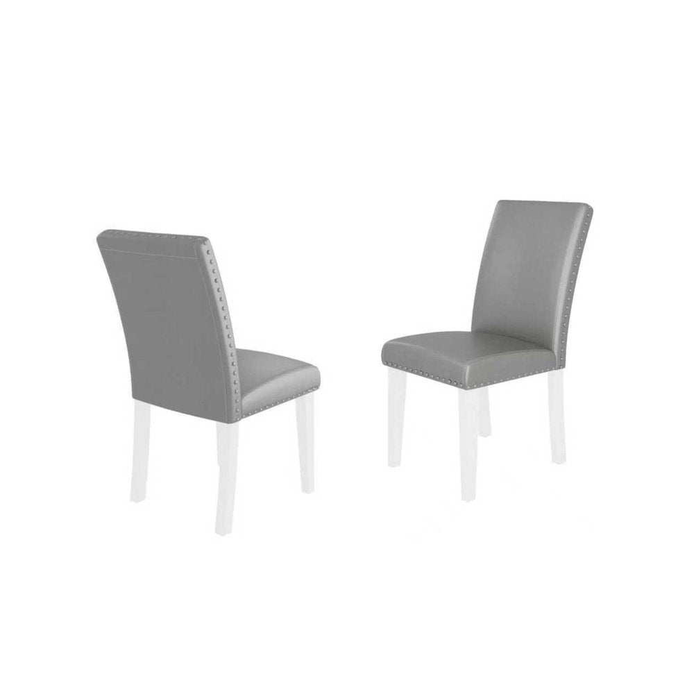 Set of Two Light Gray And White Fabric And Faux Leather And Wood Dining Side Chairs