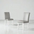 Set of Two Light Gray And White Fabric And Faux Leather And Wood Dining Side Chairs