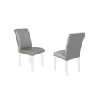 Set of Two Light Gray And White Fabric And Faux Leather And Wood Dining Side Chairs
