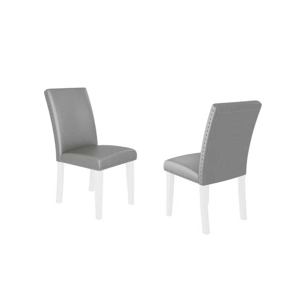 Set of Two Light Gray And White Fabric And Faux Leather And Wood Dining Side Chairs
