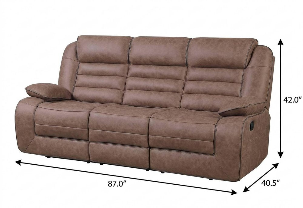 87" Brown Upholstered Reclining Sofa