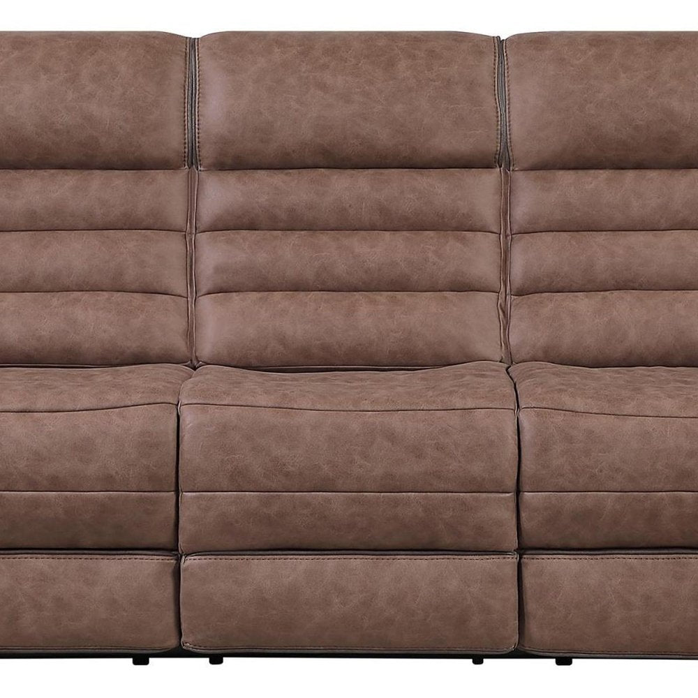 87" Brown Upholstered Reclining Sofa