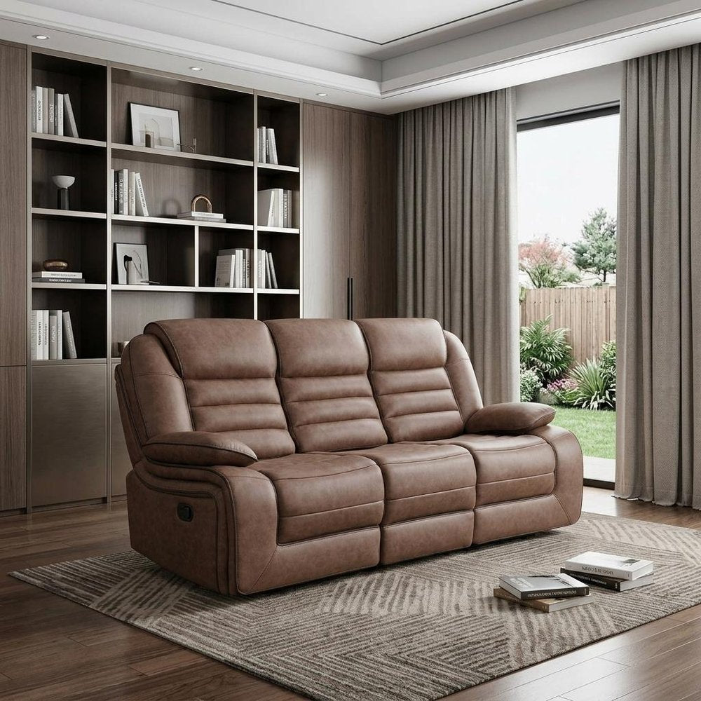 87" Brown Upholstered Reclining Sofa
