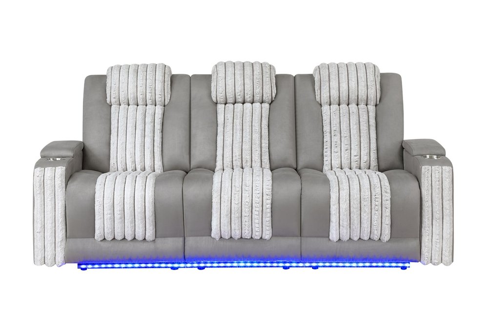 83" Gray Corduroy Reclining Wireless Charger Sofa