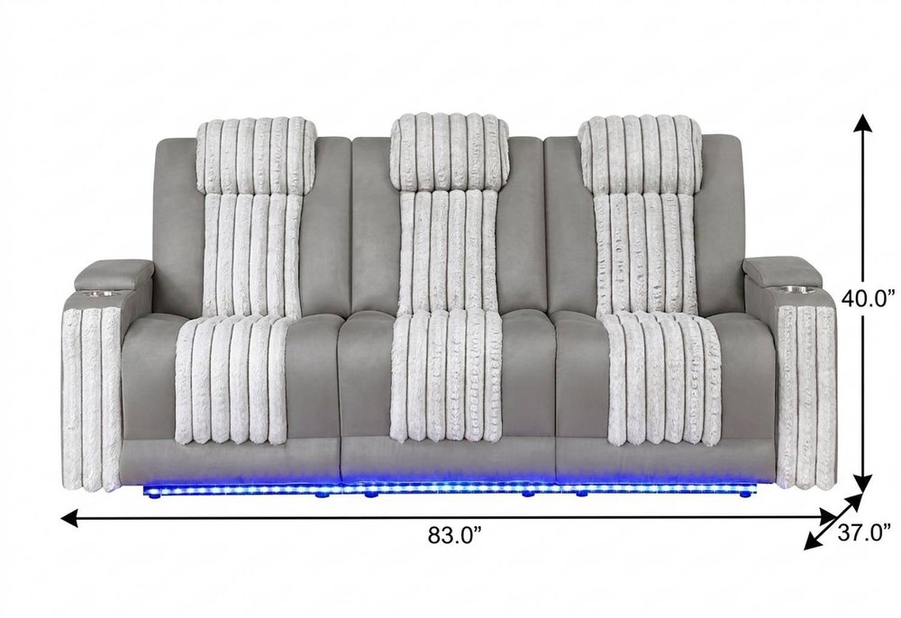 83" Gray Corduroy Reclining Wireless Charger Sofa