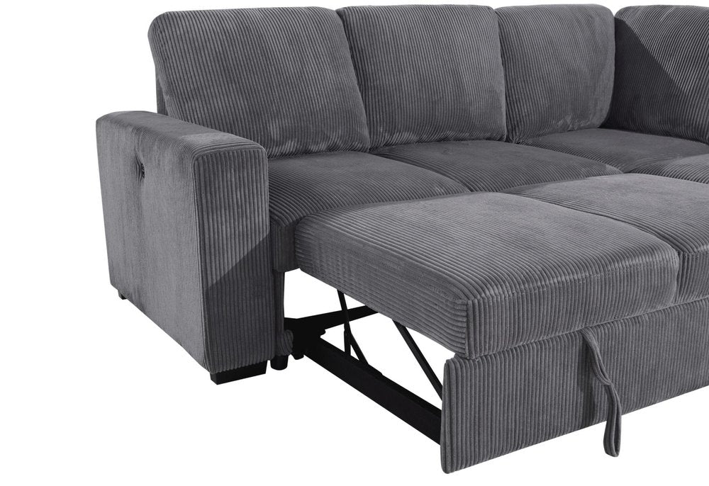 95" Gray Faux Leather Sleeper Sofa And Storage