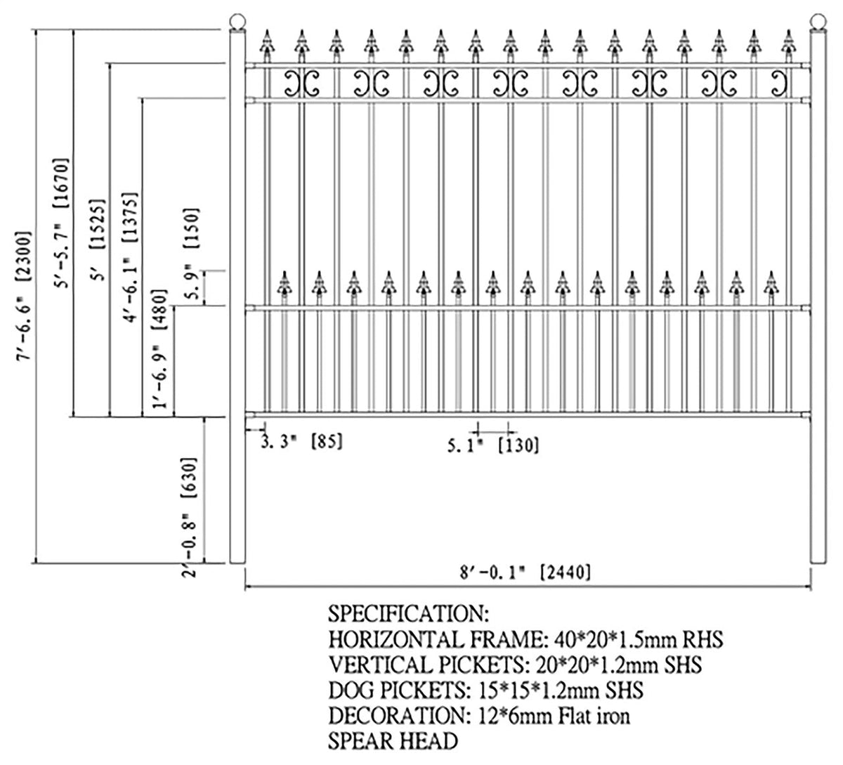 Aleko 2-Panel Fence Kit – VENICE Style – 8x5 ft. Each