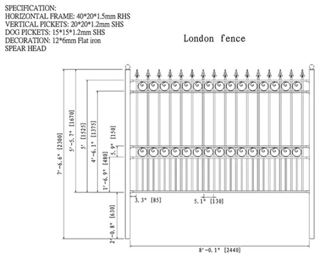 Aleko 4-Panel Steel Fence Kit – LONDON Style – 8x5 ft. Each