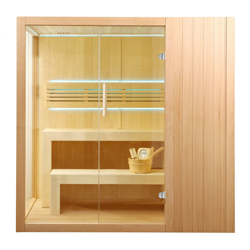 Aleko Canadian Hemlock Indoor Wet Dry Sauna with LED Lights