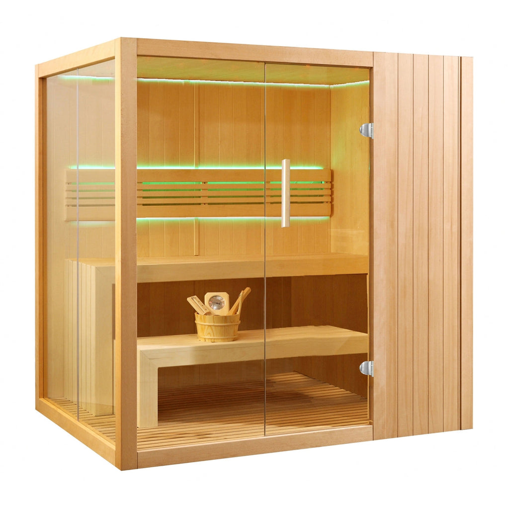 Aleko Canadian Hemlock Indoor Wet Dry Sauna with LED Lights