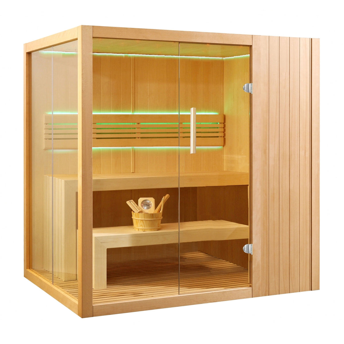 Aleko Canadian Hemlock Indoor Wet Dry Sauna with LED Lights