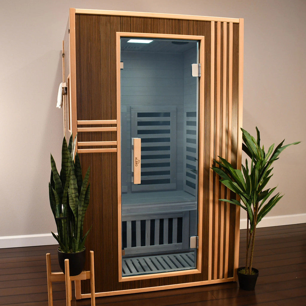 Aleko Canadian Hemlock Infrared Sauna – Brown - 1-2 Person