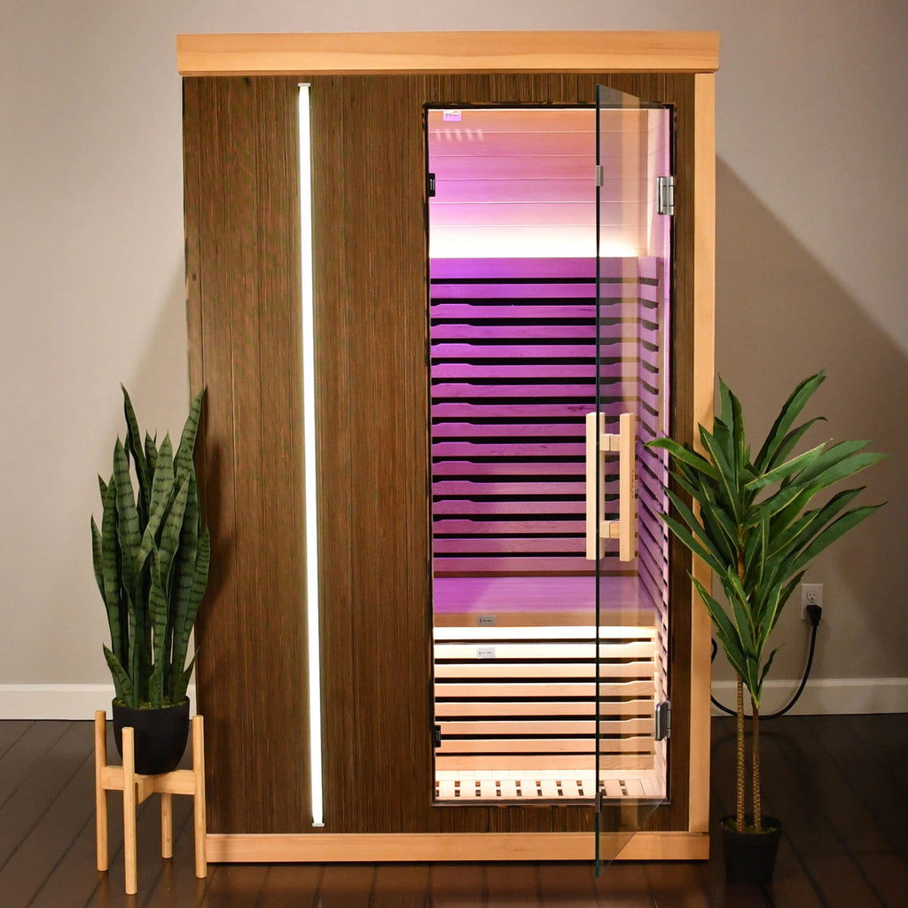 Aleko Canadian Hemlock Infrared Sauna – Walnut Finish - 1-2