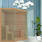 Aleko Canadian Hemlock Luxury Indoor Wet Dry Sauna with LED