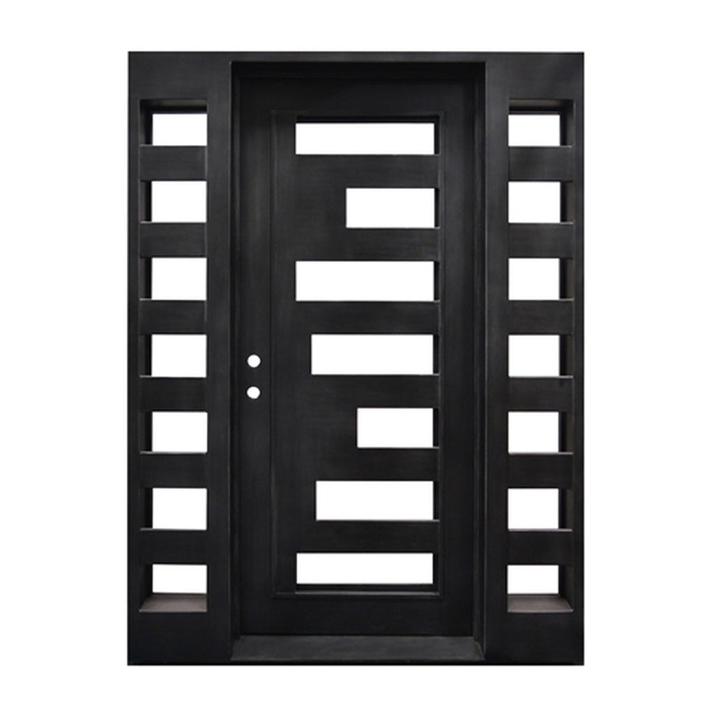 Aleko Doors Iron Square Top Geometric-Embossed Single Door