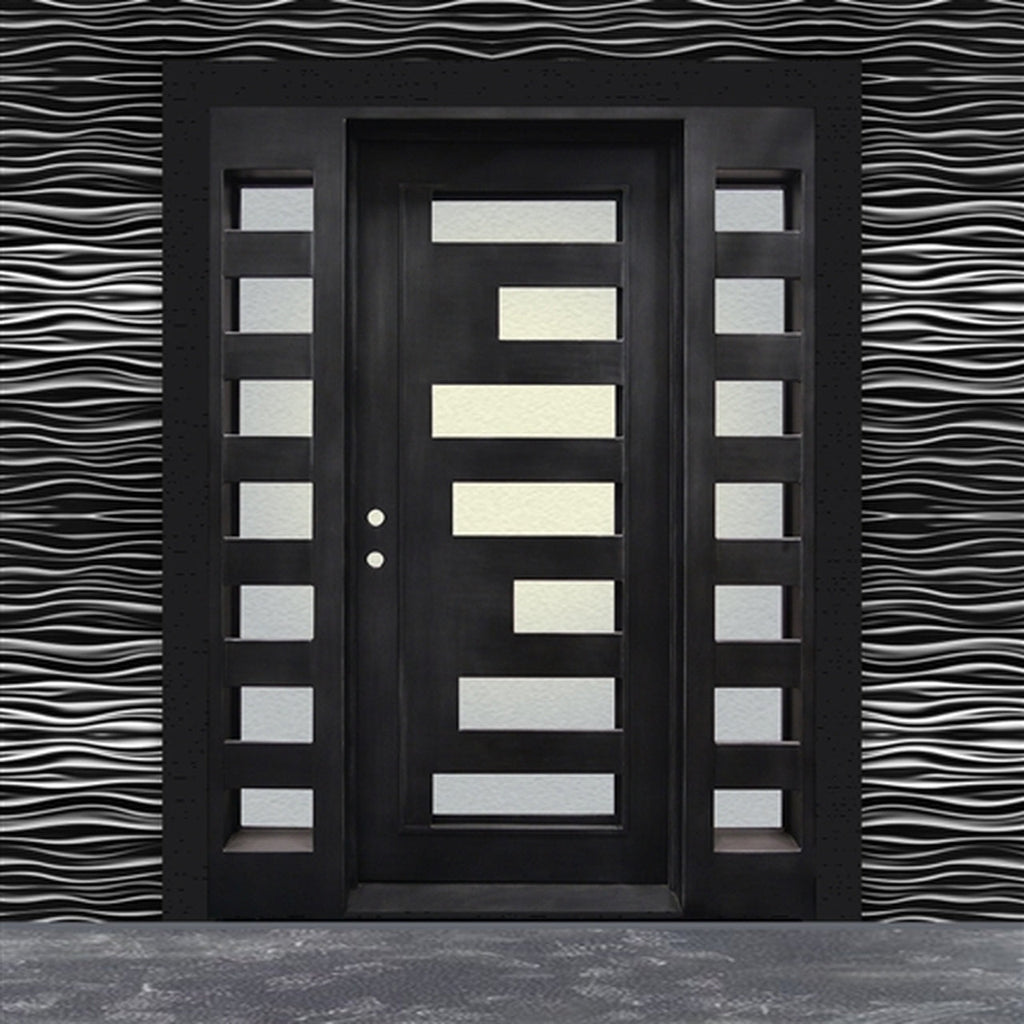 Aleko Doors Iron Square Top Geometric-Embossed Single Door