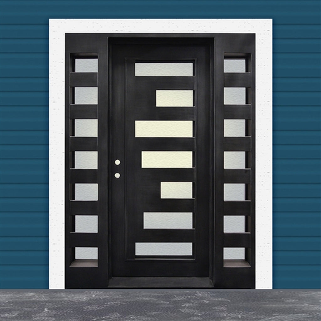 Aleko Doors Iron Square Top Geometric-Embossed Single Door