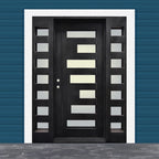 Aleko Doors Iron Square Top Geometric-Embossed Single Door