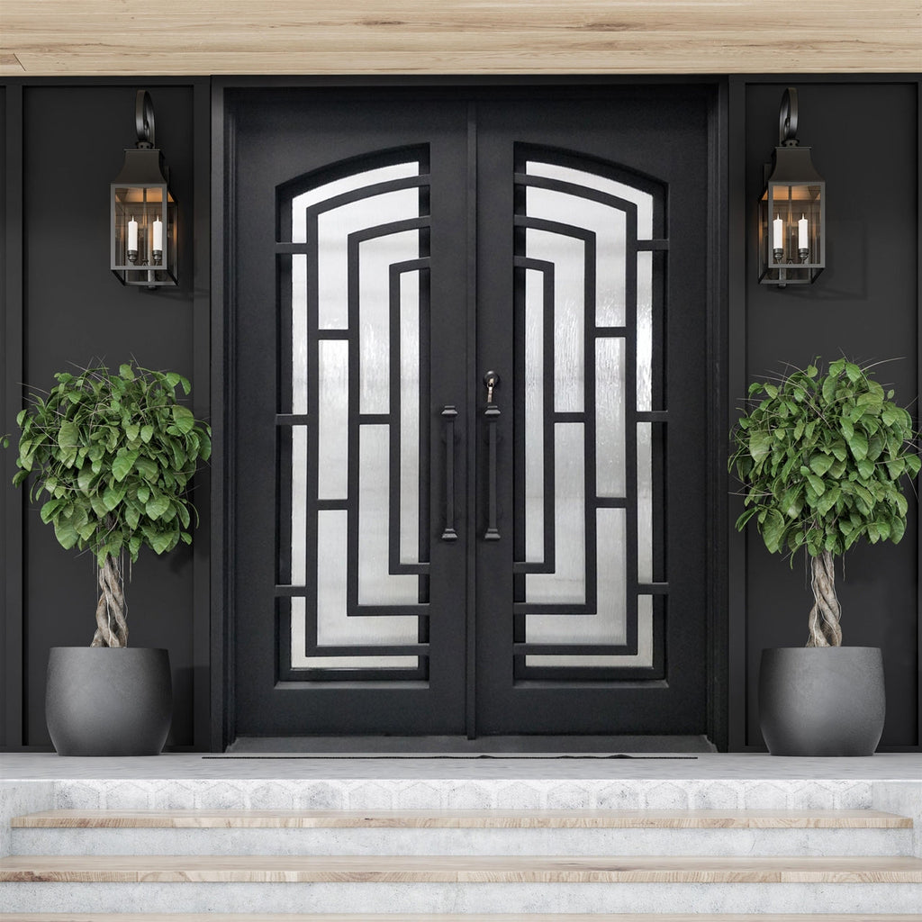 Aleko Doors Iron Square Top Modern Dual Door with Frame