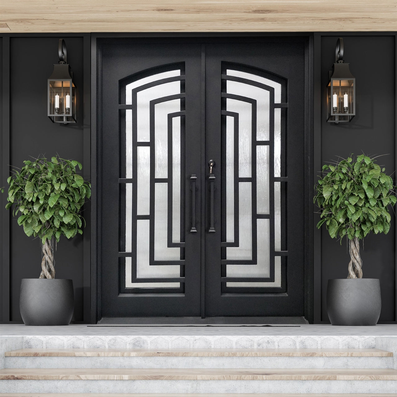 Aleko Doors Iron Square Top Modern Dual Door with Frame