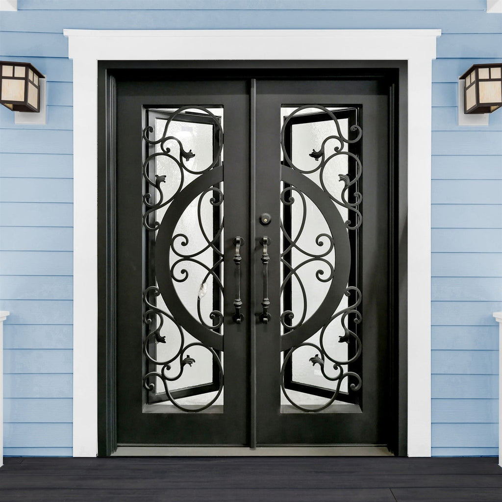 Aleko Doors Iron Vine and Curve Dual Door with Square Top