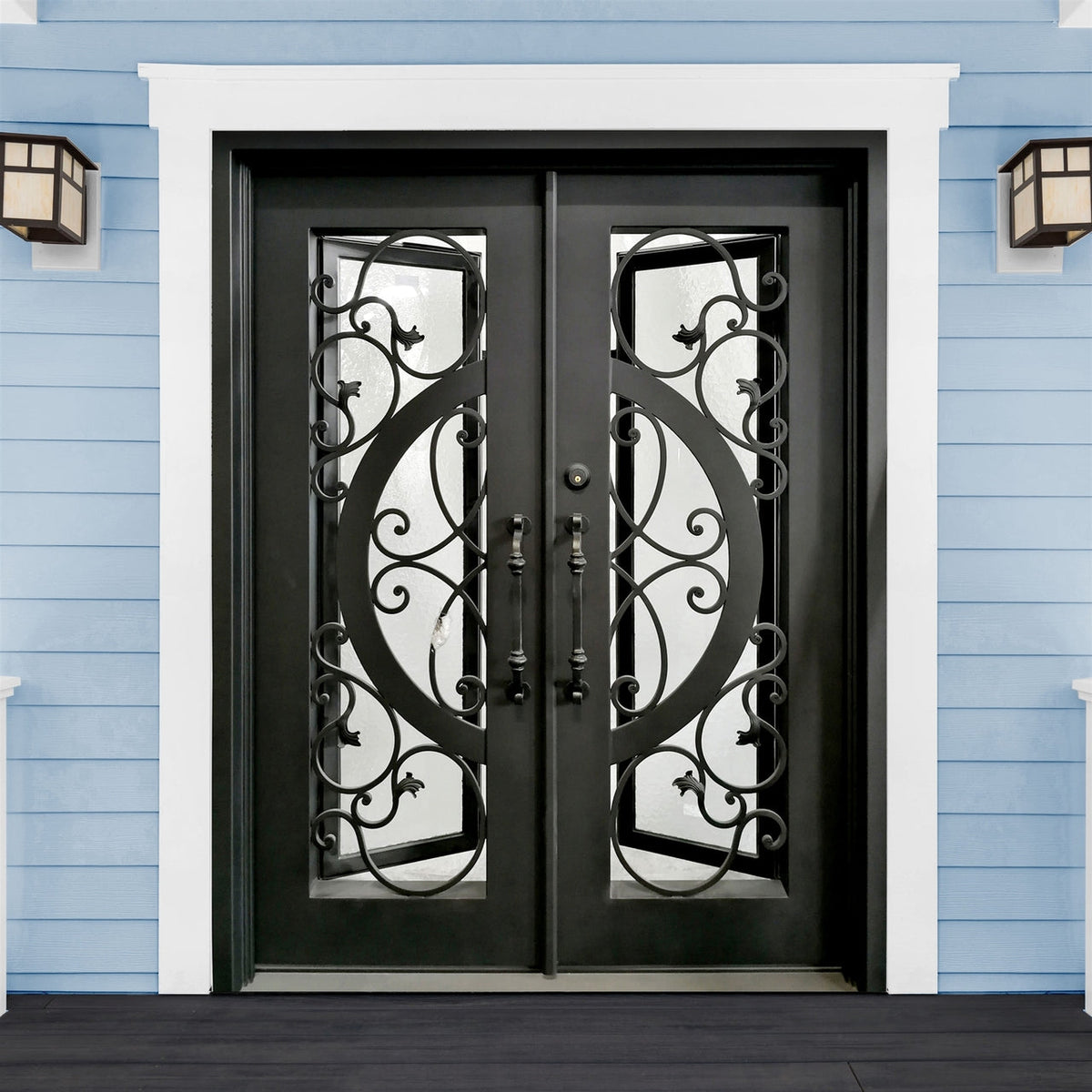Aleko Doors Iron Vine and Curve Dual Door with Square Top