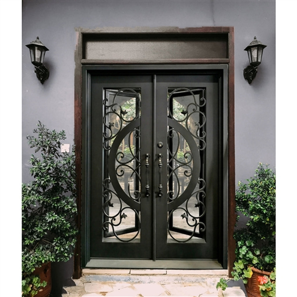 Aleko Doors Iron Vine and Curve Dual Door with Square Top