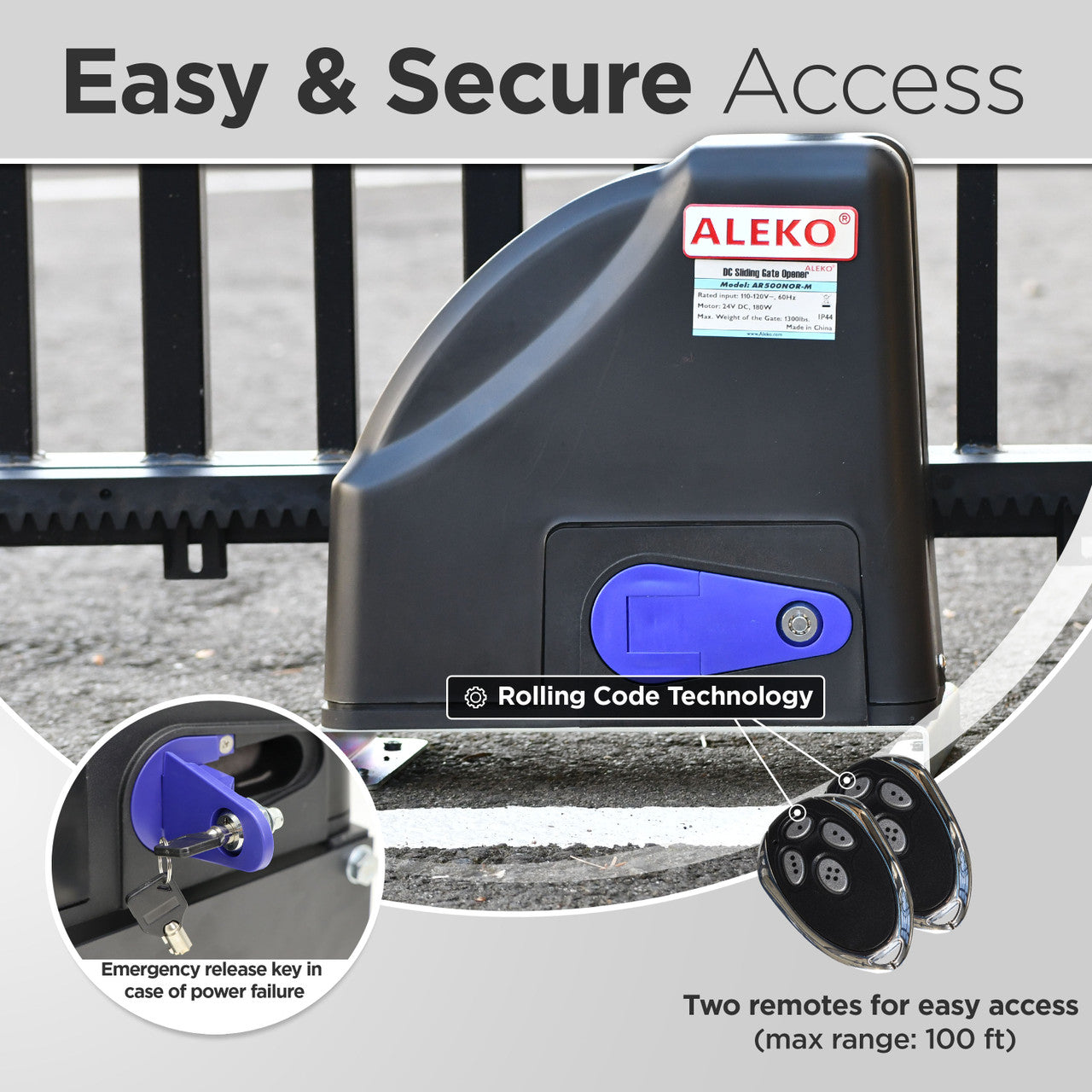 Aleko Gear-Driven Sliding Gate Opener – AR500 Solar Kit 30W