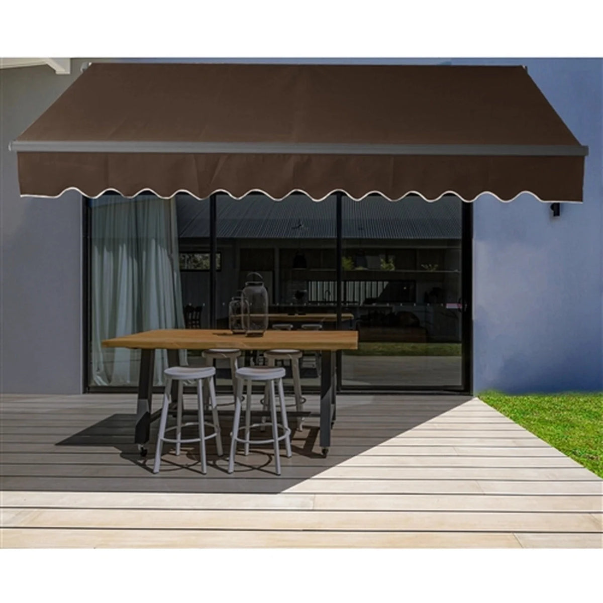 Aleko Motorized Retractable Black Frame Patio Awning 12 x