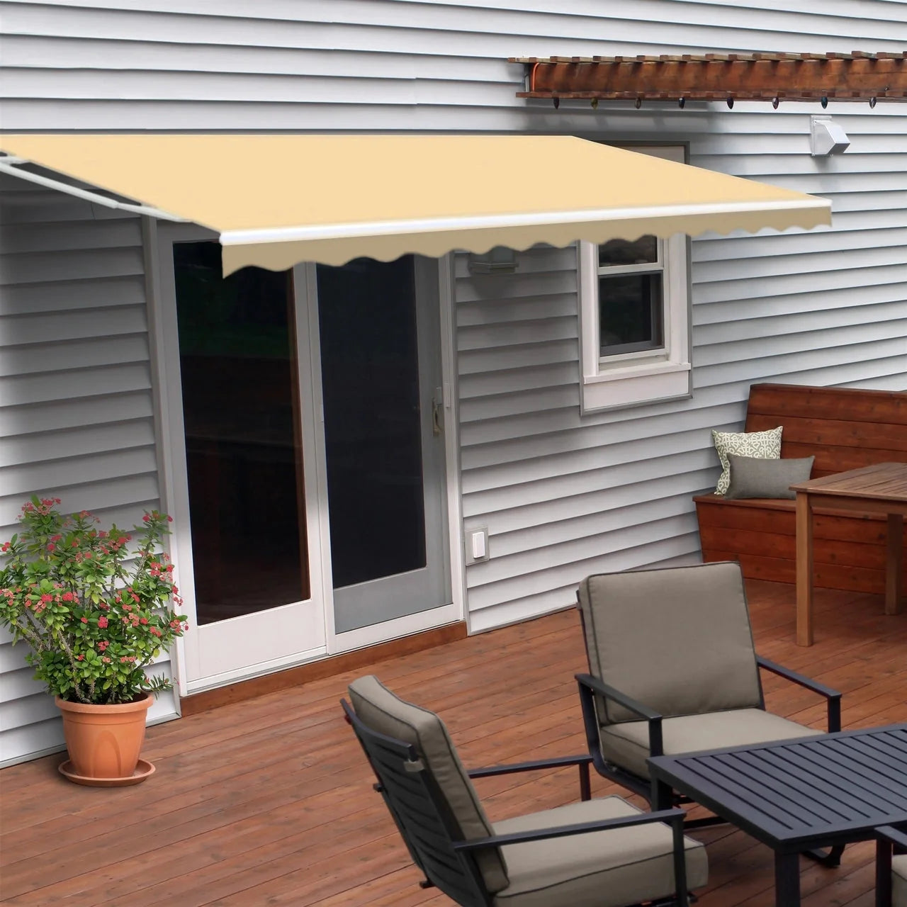 Aleko Motorized Retractable White Frame Patio Awning - 10 x