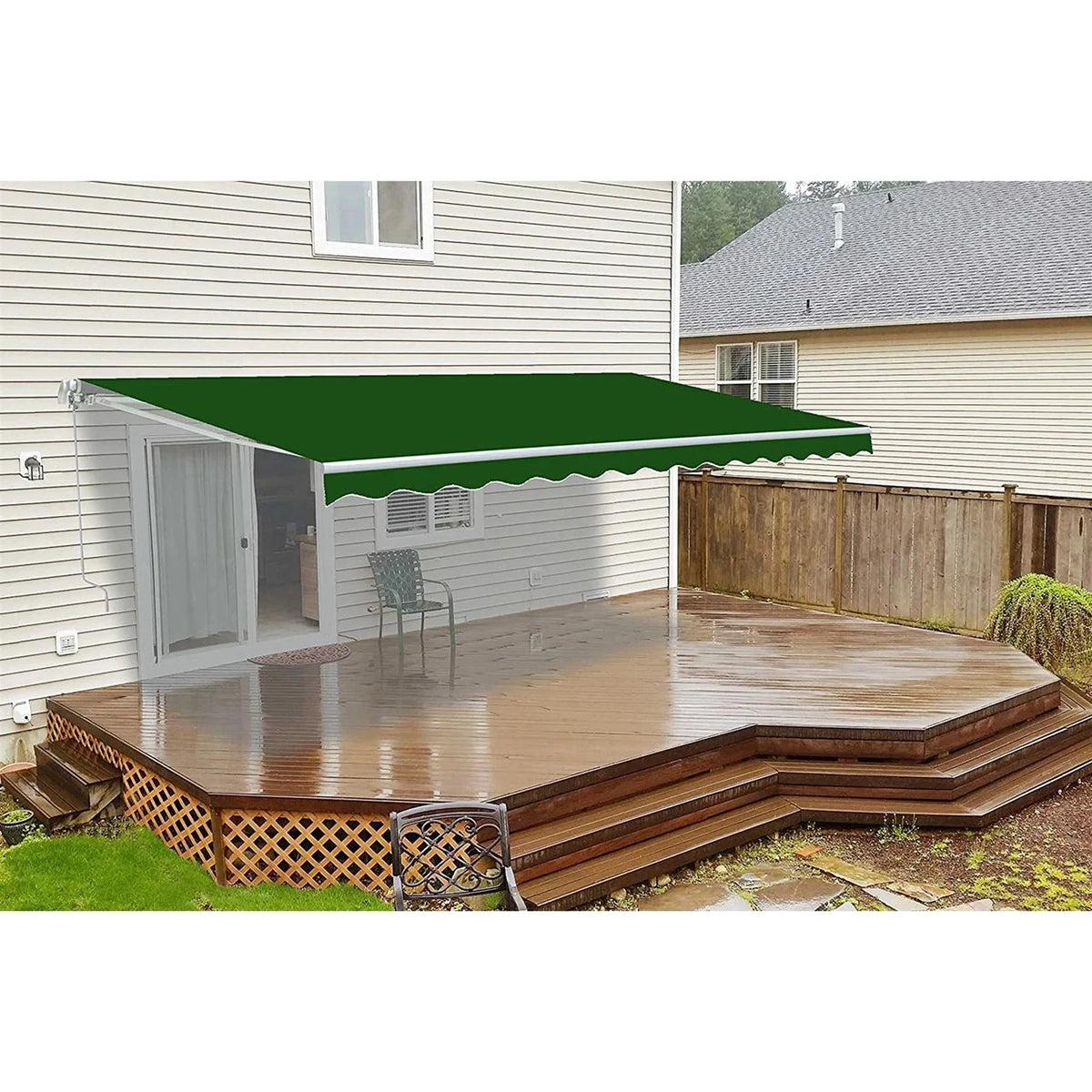 Aleko Motorized Retractable White Frame Patio Awning 12 x