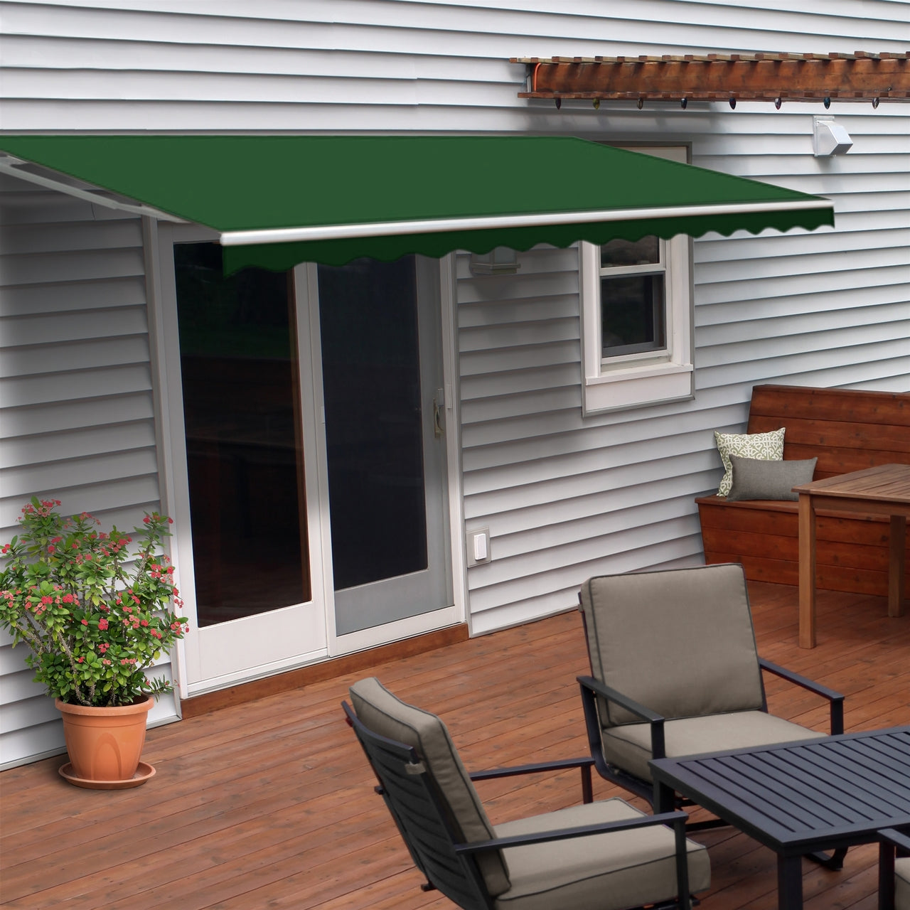 Aleko Motorized Retractable White Frame Patio Awning 12 x