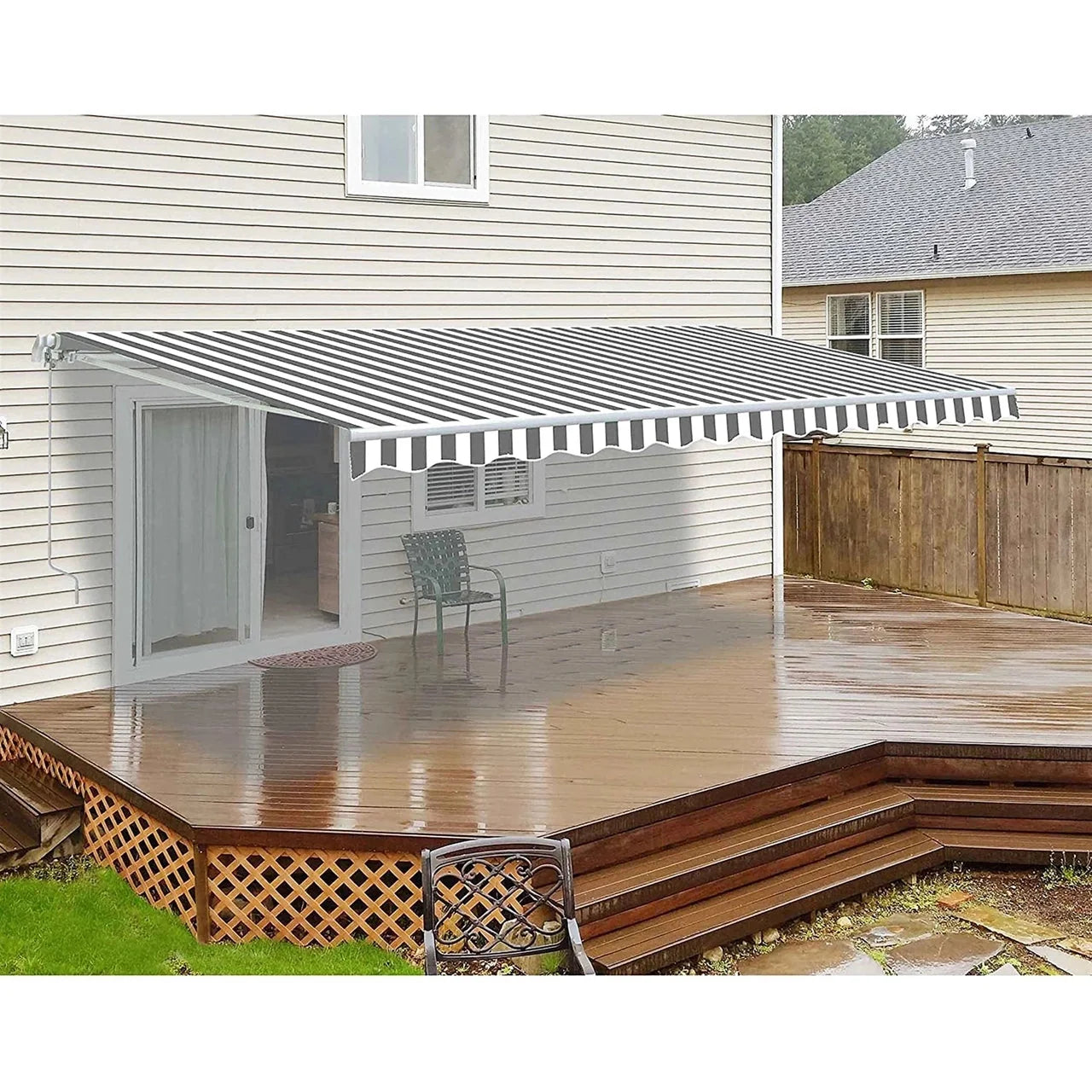 Aleko Motorized Retractable White Frame Patio Awning - 16 x