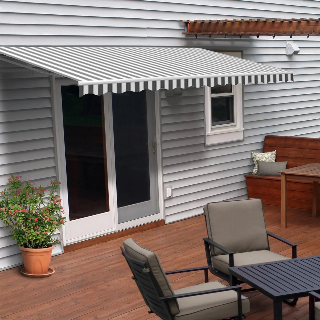 Aleko Motorized Retractable White Frame Patio Awning - 16 x