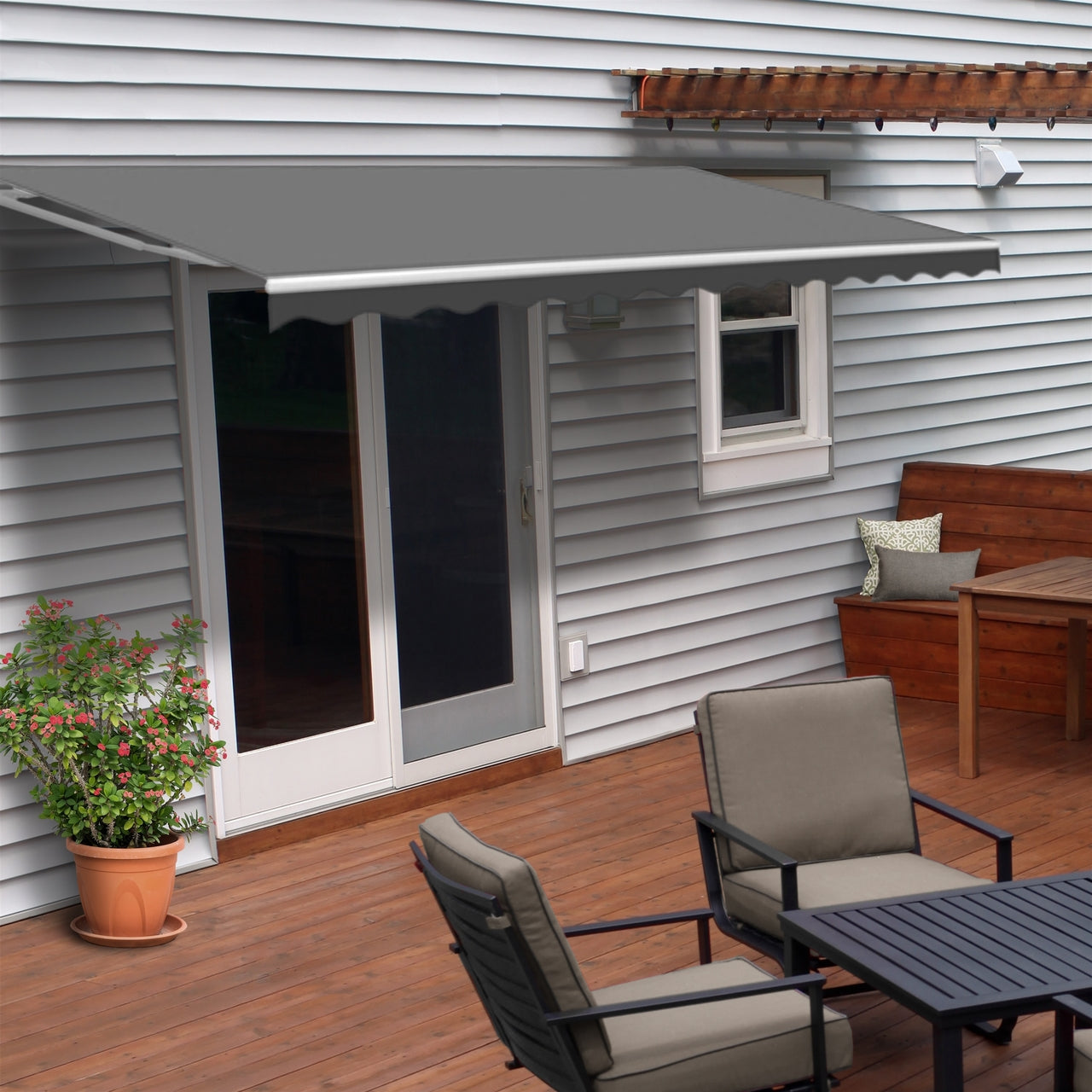 Aleko Motorized Retractable White Frame Patio Awning - 20 x