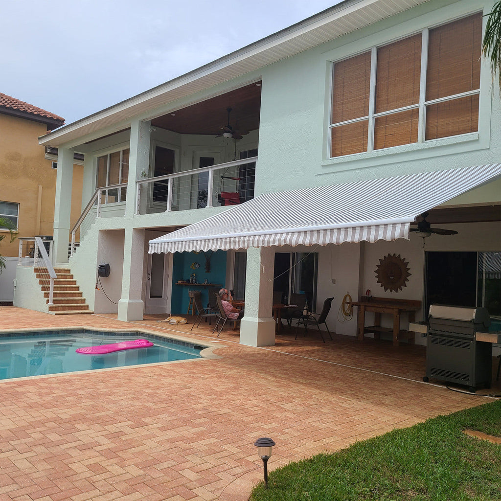 Aleko Motorized Retractable White Frame Patio Awning - 20 x