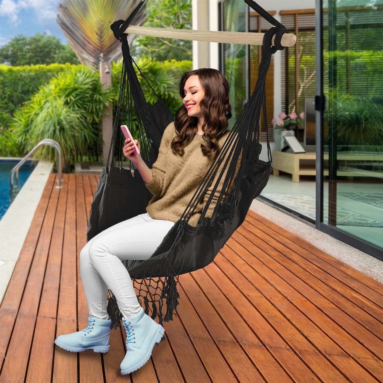 Aleko Outdoor furniture Hanging Rope Swing Hammock Chair