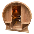 Aleko Outdoor Rustic Cedar Barrel Steam Sauna - Front Porch